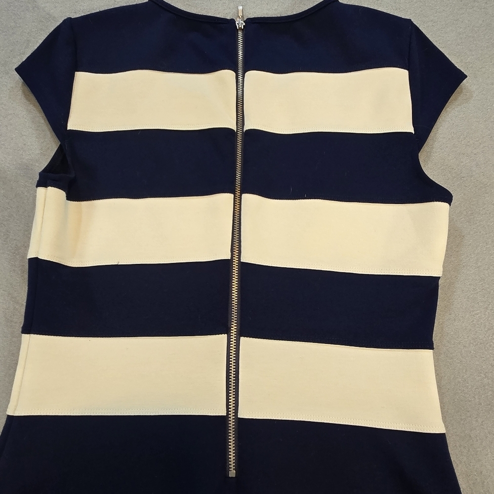 Boston Proper Sheath Dress Womens 4 Navy Cream Striped Flounce Hem Cap Sleeve - Picture 5 of 7